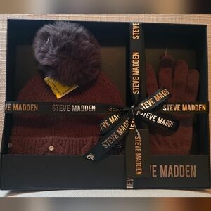 Steve Madden Dark Brown Gloves and Beanie Set